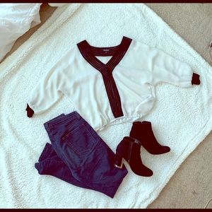 Bebe White and Black Color Block Blouse - SM